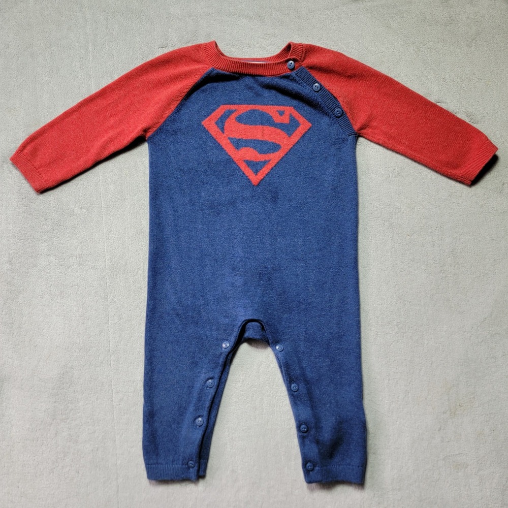babyGap x Junk Food Superman Knit Romper Blue Red 6-12 Months DC Comics
